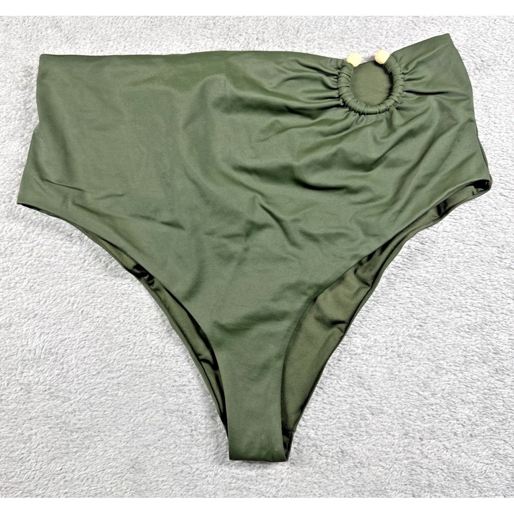 Johanna Ortiz Women's Taita High-Rise Bikini Bottom Army Green Size Large NWT